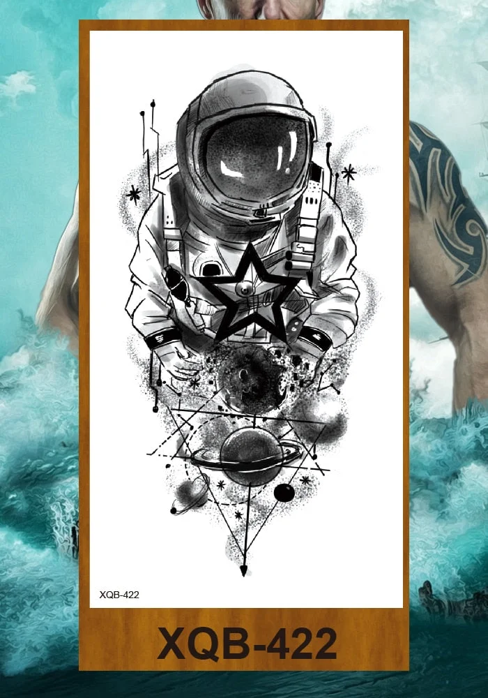 Temporary Tattoo Sticker Men Women Body Fake Tatoo Mechanical Robotic Arm Photorealistic Steampunk Astronaut Compass