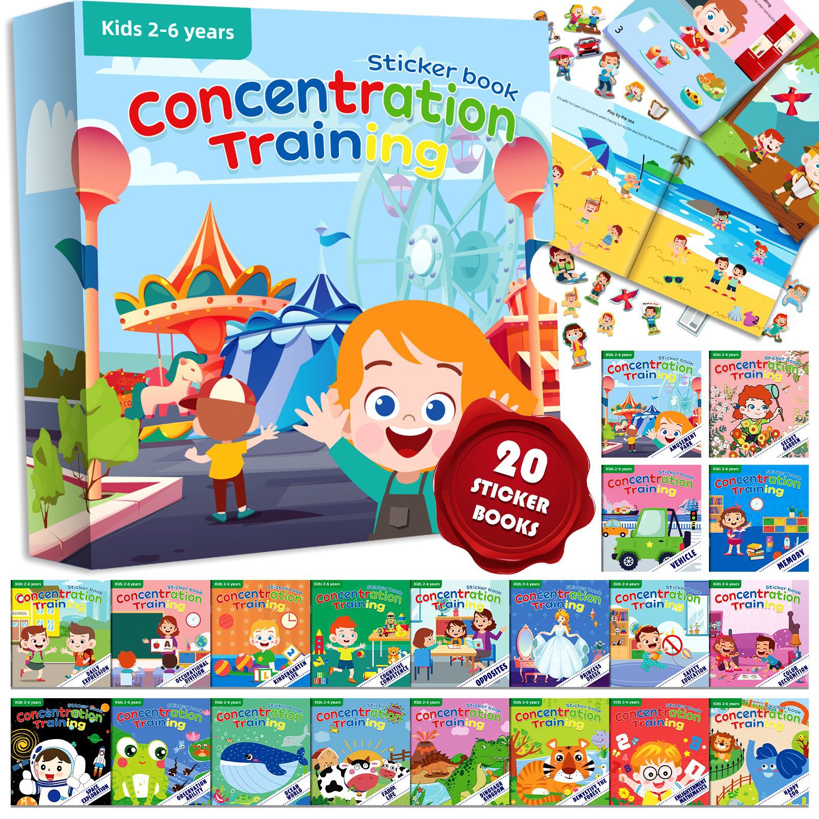 Amazon 20-Pack Focus & Potential Sticker Books for Kids' Cognitive Growth