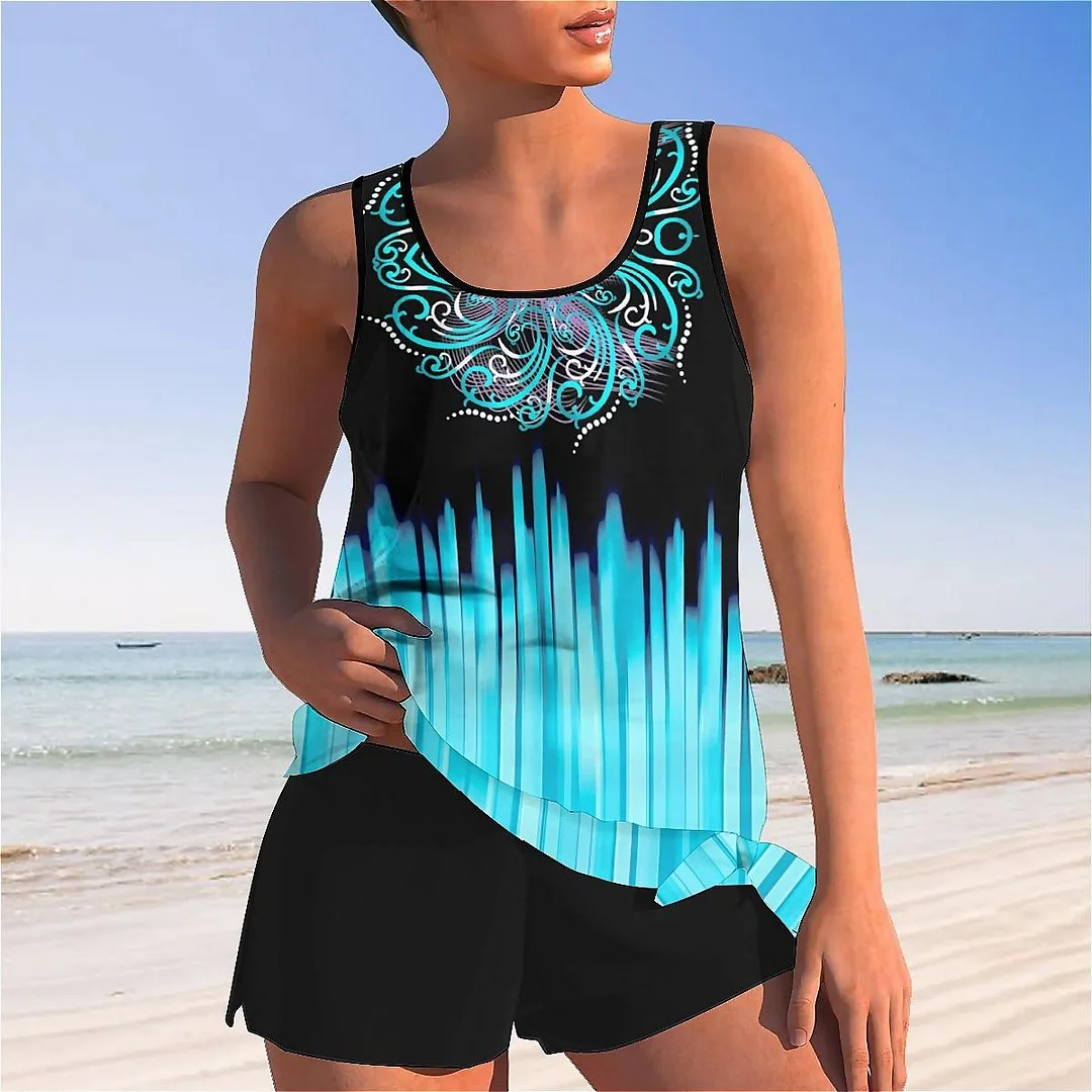 Bowknot Vinatge,Green,Black Mid Waisted Tankini Set - Plus Size Available