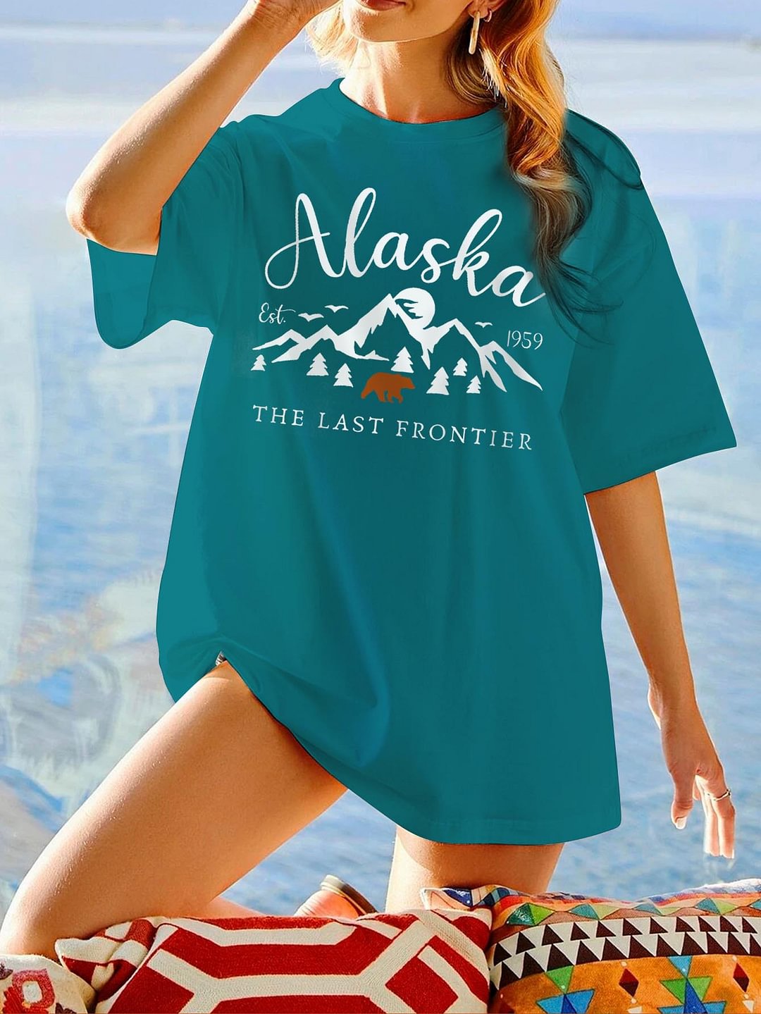 Women's Alaska Bear Mountains Cotton Oversized T-Shirt