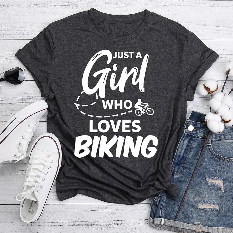 Girl Loves Biking Biker Cycling Funny  T-Shirt Tee-05705-Annaletters