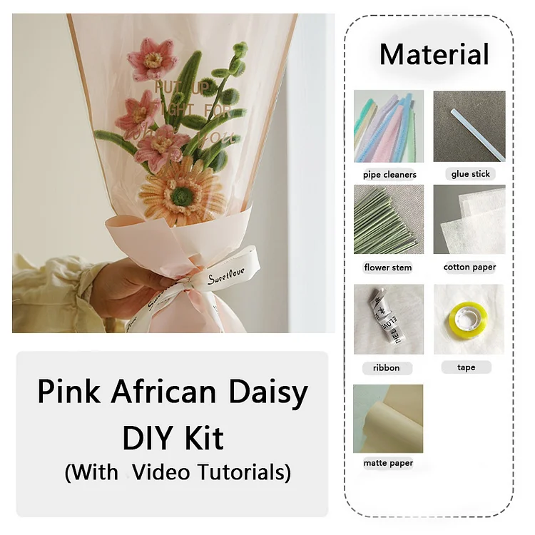 DIY Pipe Cleaners Kit - Pink African Daisy Bouquet