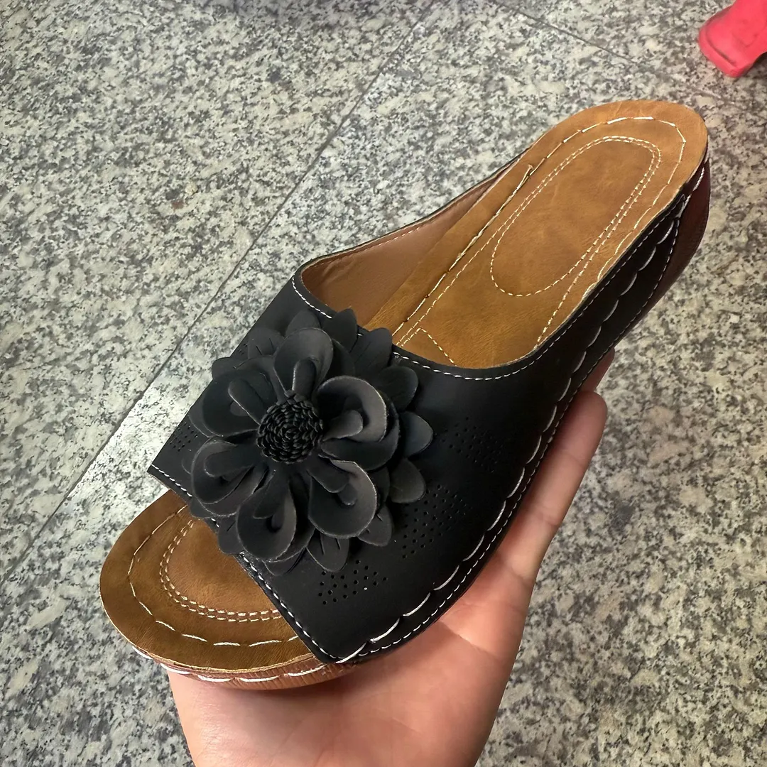 Breakj Breakj Summer New Large-Size Lady Thick-Soled Sandals Help Flowers Decorated With Ultra-Light Polyurethane Soles