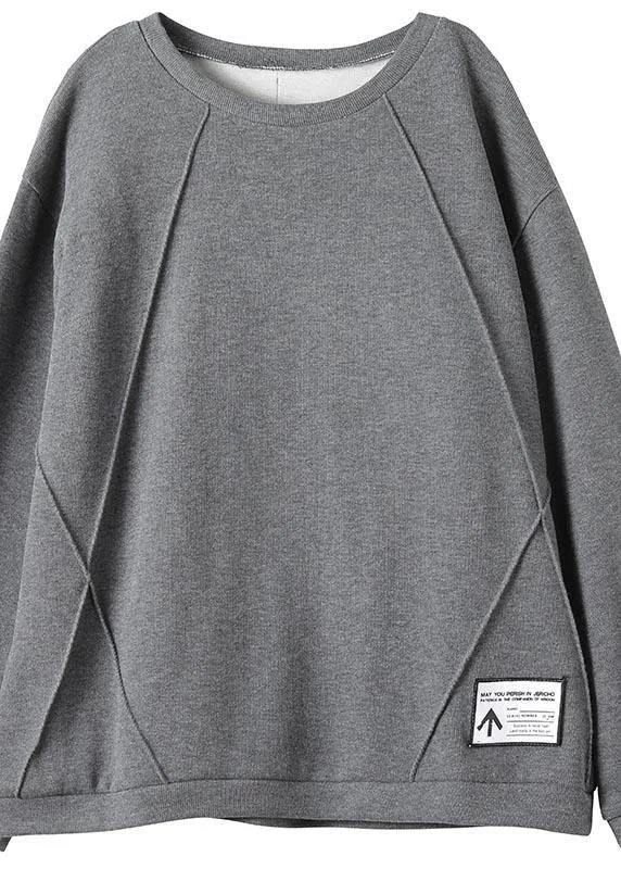 Unique O Neck Patchwork Spring Clothes For Women Fabrics Gray Blouse
