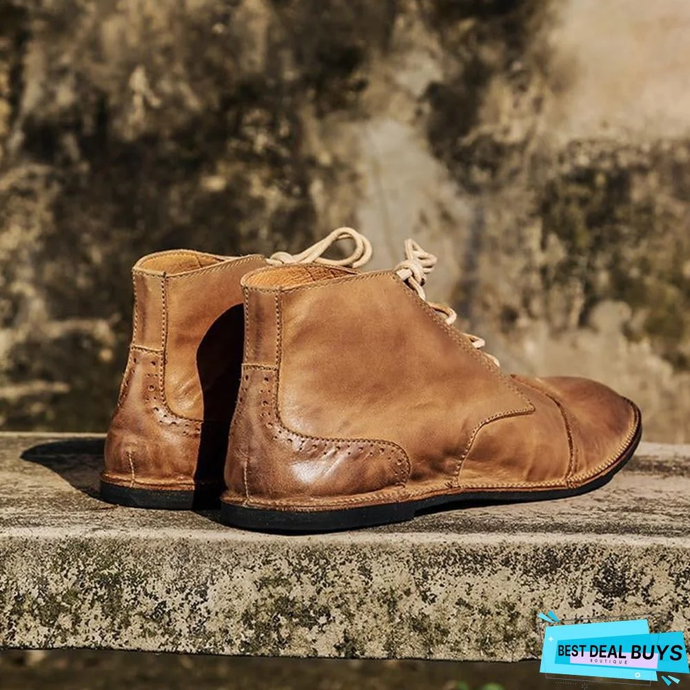 Men's Casual Soft Leather Lace Up Handcrafted Boots