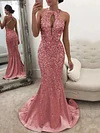 Sequinned Backless Hollow Halterneck Mermaid Evening Dress