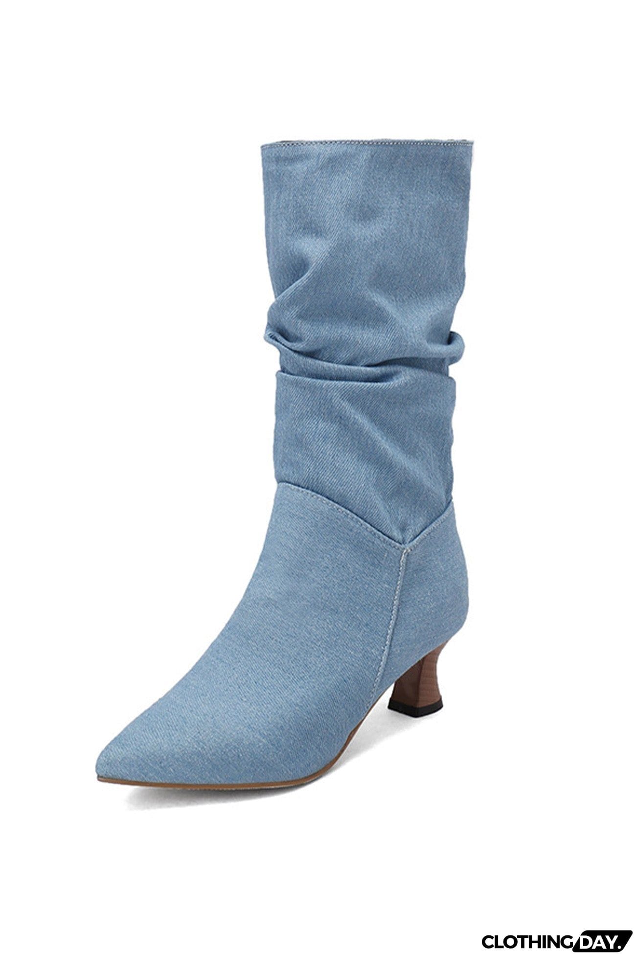 Pointed Toe Pleated Knee High Boots