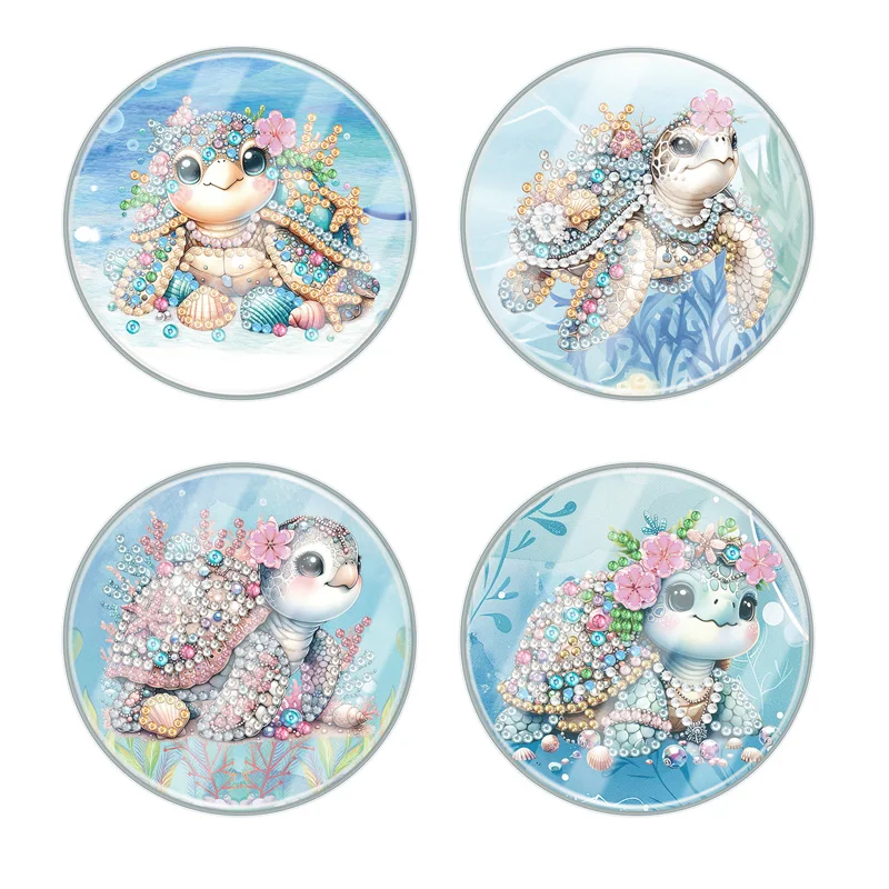 4Pcs Turtle DIY Waterproof Acrylic Special Shape Diamond Painting Coaster