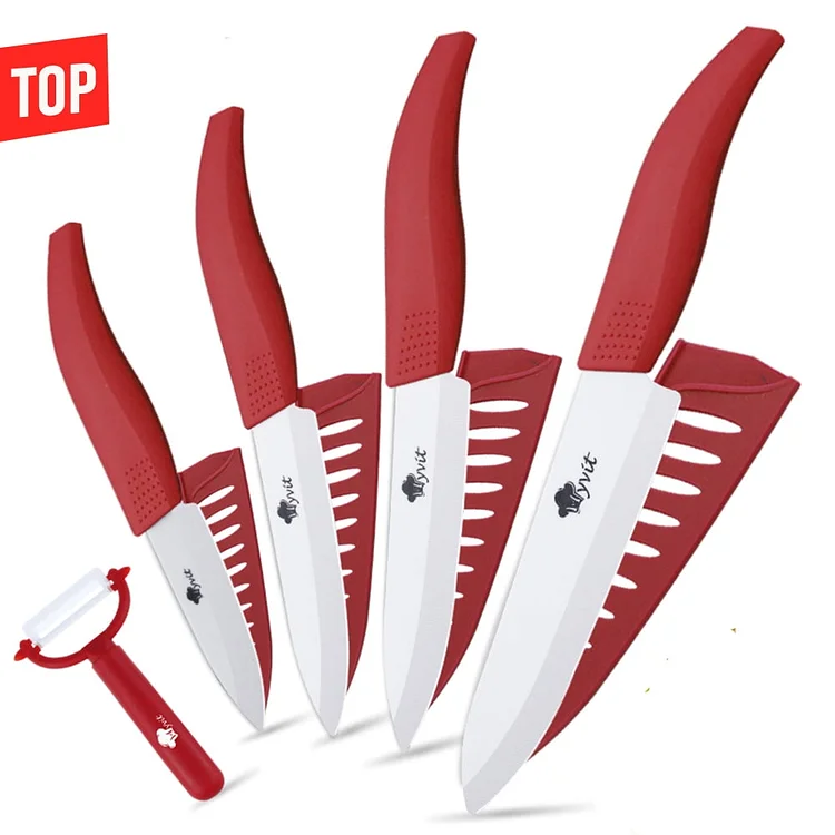 Ceramic Knife Set with Sheath Cover 3", 4", 5", 6" Rust Proof Ceramic Chef Knife + Peeler All in One Knives Vegetable Fruit Slicing Paring