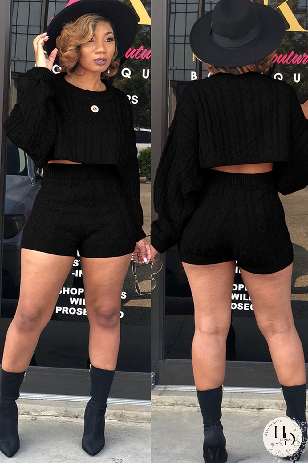 Orange Wool Europe and America Solid Two Piece Suits pencil Long Sleeve Two-Piece Short Set