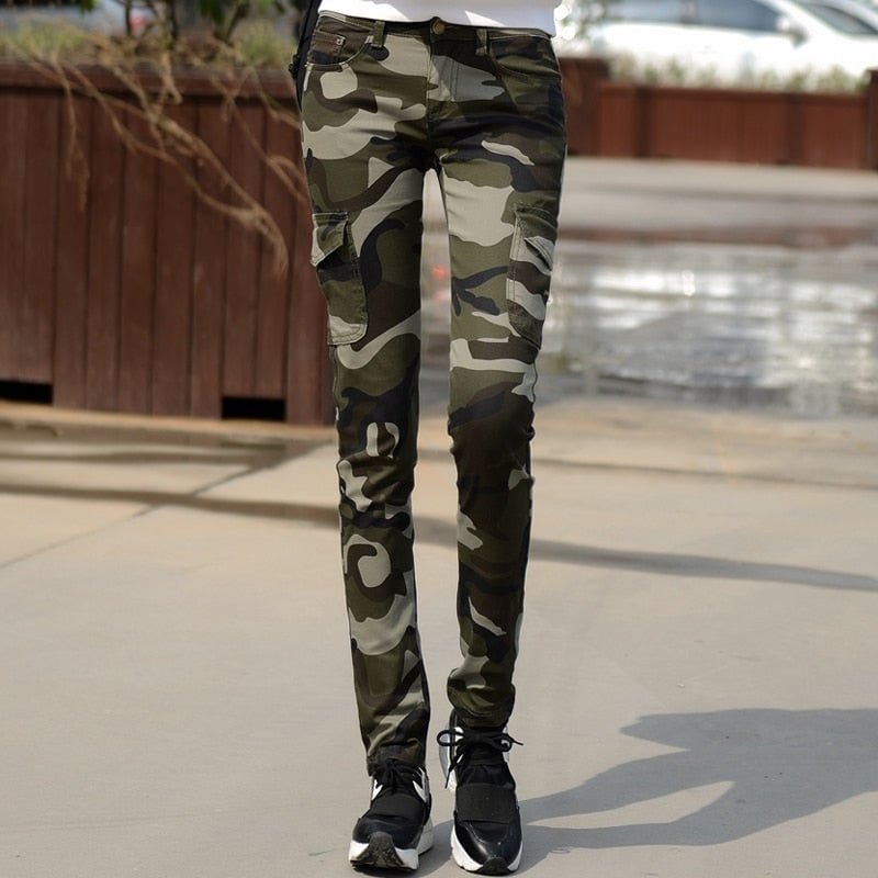 Trousers Women Camouflage 2019 Spring Army Green High Waist Lady Vintage Elastic Calcas Feminina Pantalone Mujer Pencil Pants