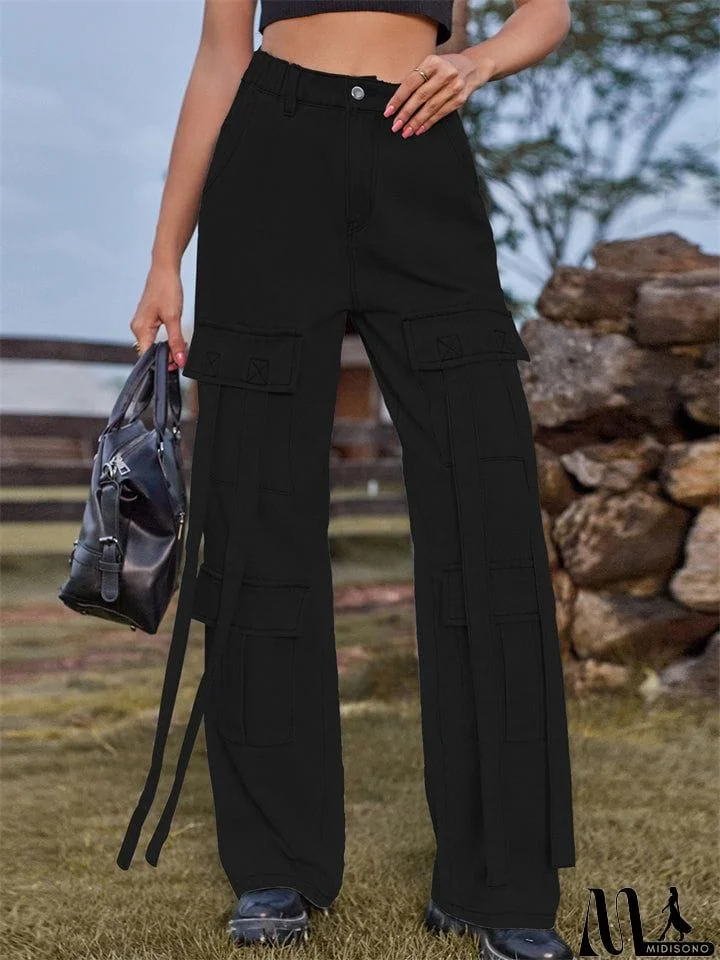 MidiSono - Retro Personality Lady Ribbon Design Denim Trouser