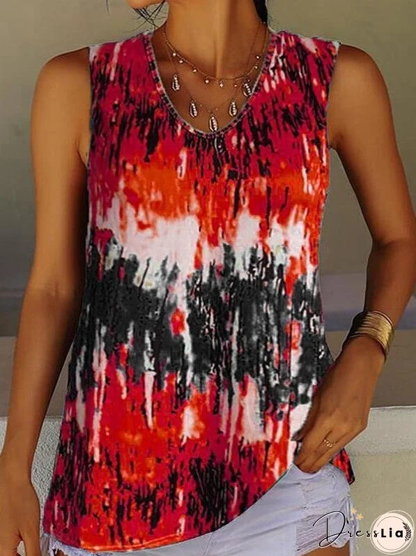 Tie-Dye Printed Crew Neck Sleeveless Tank Top