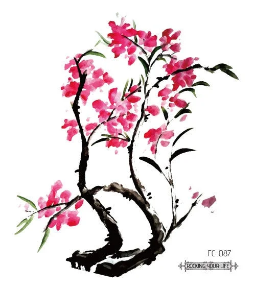 24 Kinds Flower Tattoo Temporary Body Sticker Gradient Color Pink Sakura Flowers Disposable tatouage temporaire