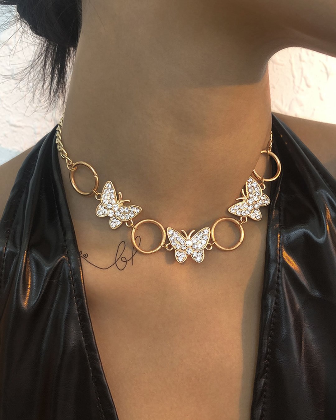 Fashionv-Vintage Butterfly Glass Diamond Necklace