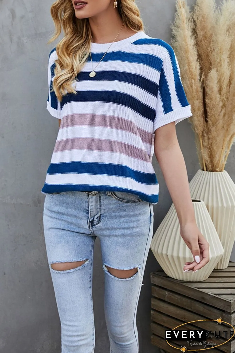 Stripe Short Sleeve Knitted T-Shirt