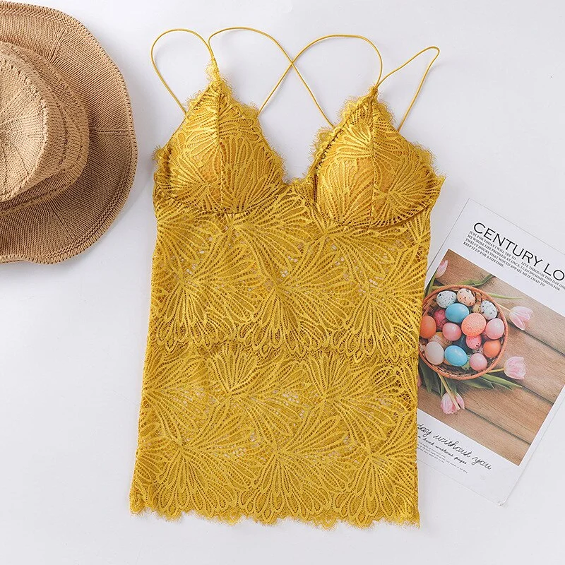 Women Hollow Out Bralette Solid Beauty Back Lace Underwear Sexy Vest Female Add pad Wireless Bra Seamless Lingerie Transparent