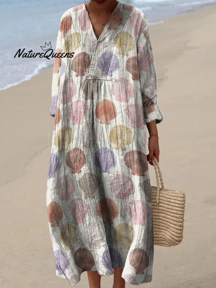 Multicolor Shell Decorative Pattern Flowy Dress