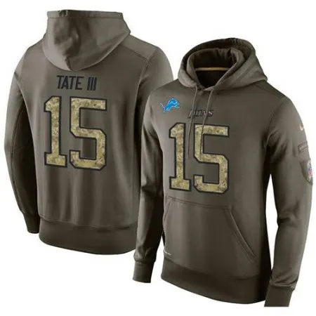 NFL Men's  Detroit Lions #15 Golden Tate III Stitched Green Olive Salute To Service KO Performance Hoodie