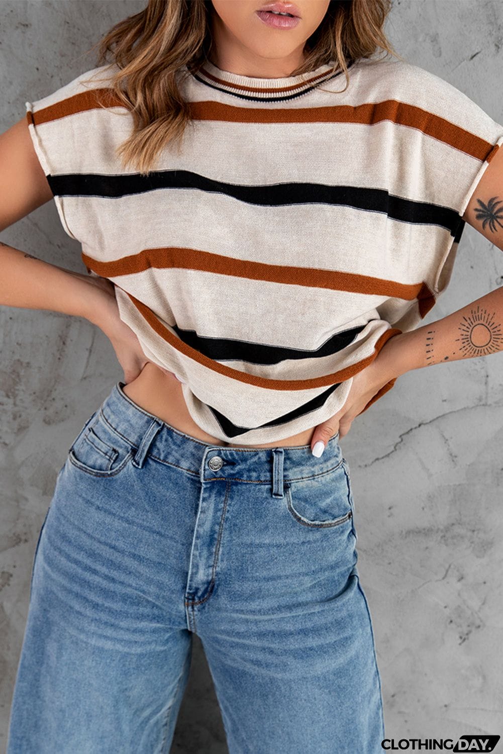 Casual Striped Knit Sweater Top