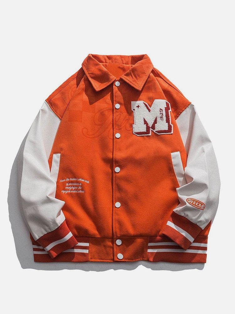 "M" Texture Flocking Panel Varsity Jacket