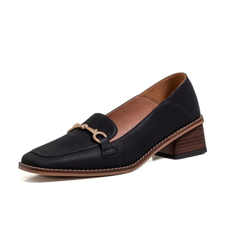 Pointed-toe Square-heel Leather Loafers