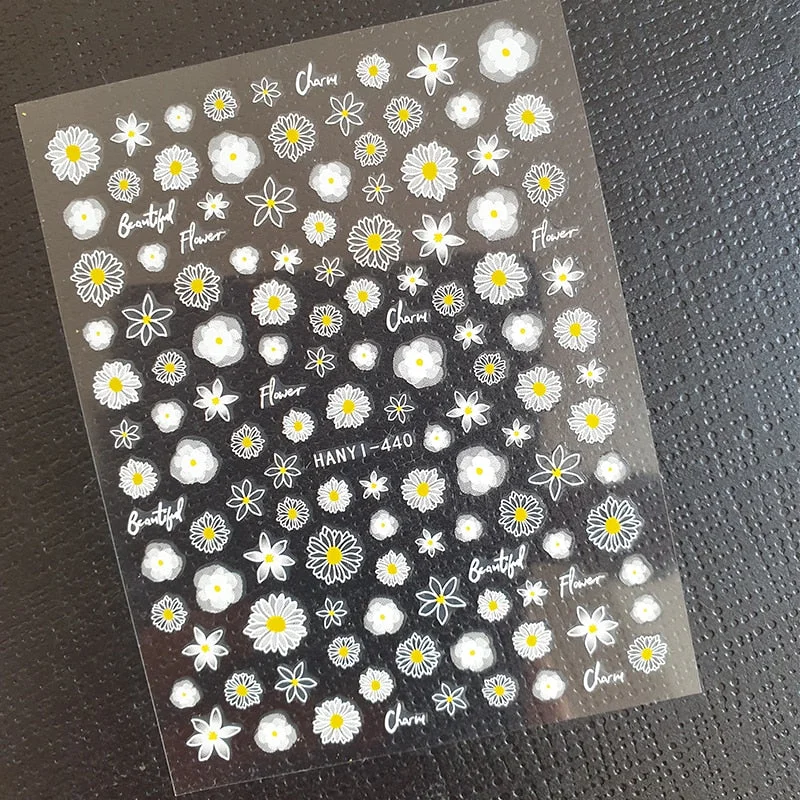 Elegant Daisy Nails Stickers for Manicure Back Adhesive Flower Design Sticker Decals For DIY Nails Art Tips Beauty Decoration-Nail Inspo