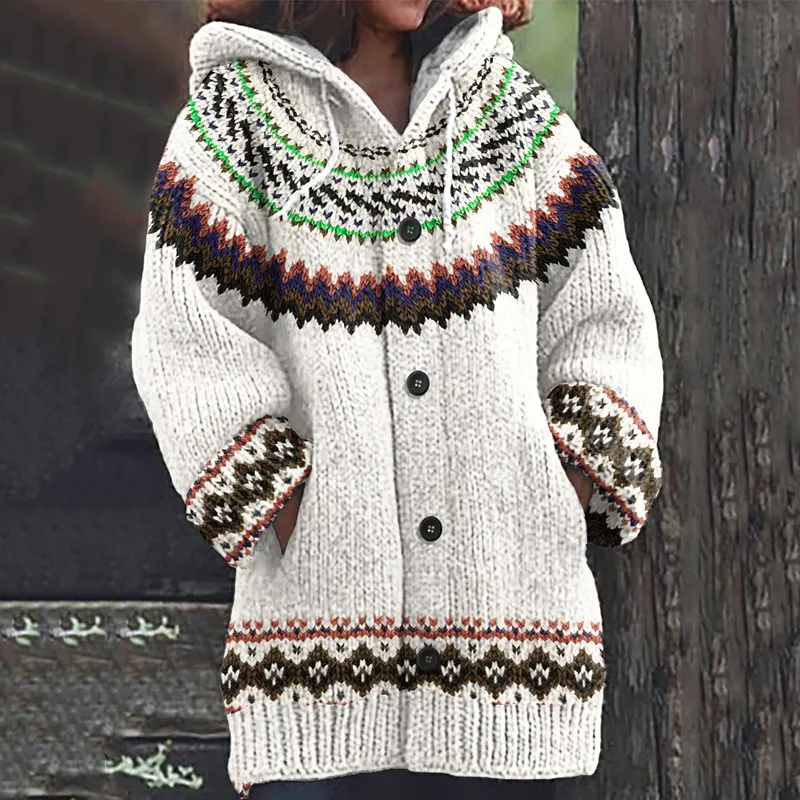 Vintage Icelandic Tribal Pattern Knitted Jacquard Women's Sweater