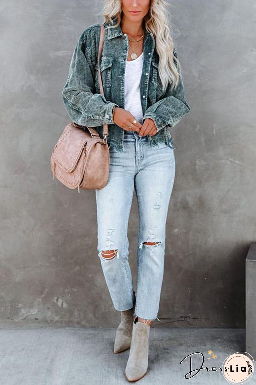 Frayed Hem Cropped Corduroy Jacket