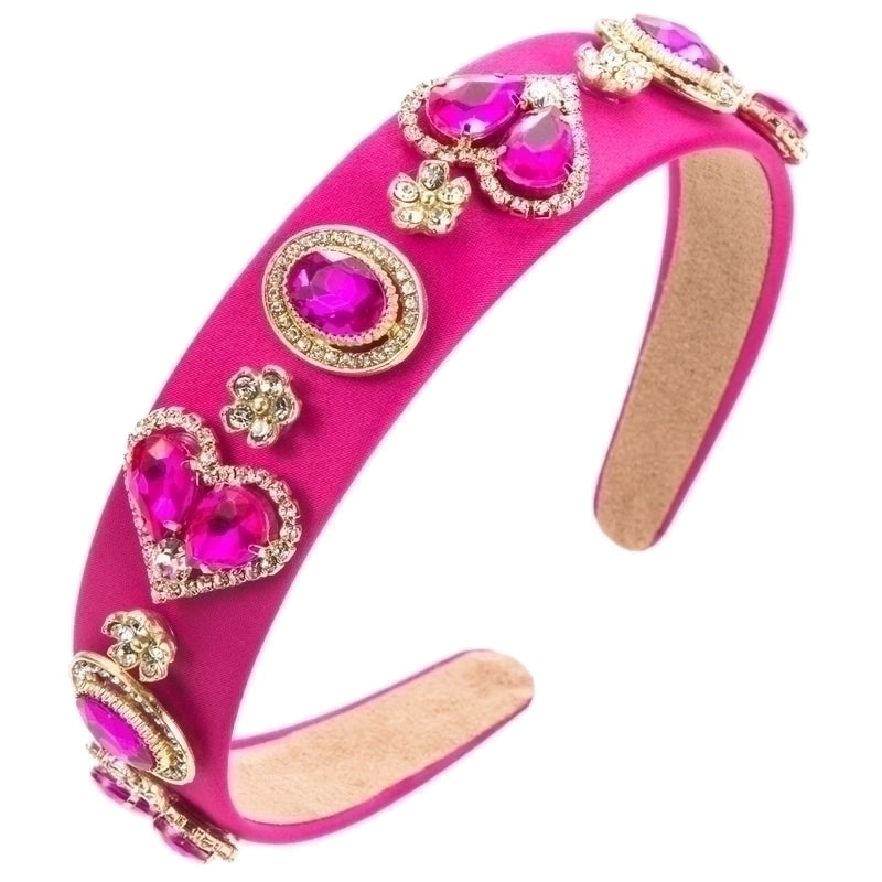 Women’s Sweet Heart Shape Alloy Cloth Inlay Rhinestones Hair Band