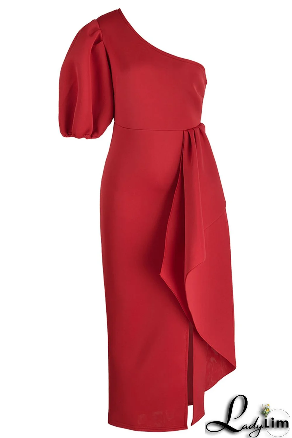 Yellow Celebrities Elegant Solid Patchwork Flounce Asymmetrical Oblique Collar Evening Dress Dresses