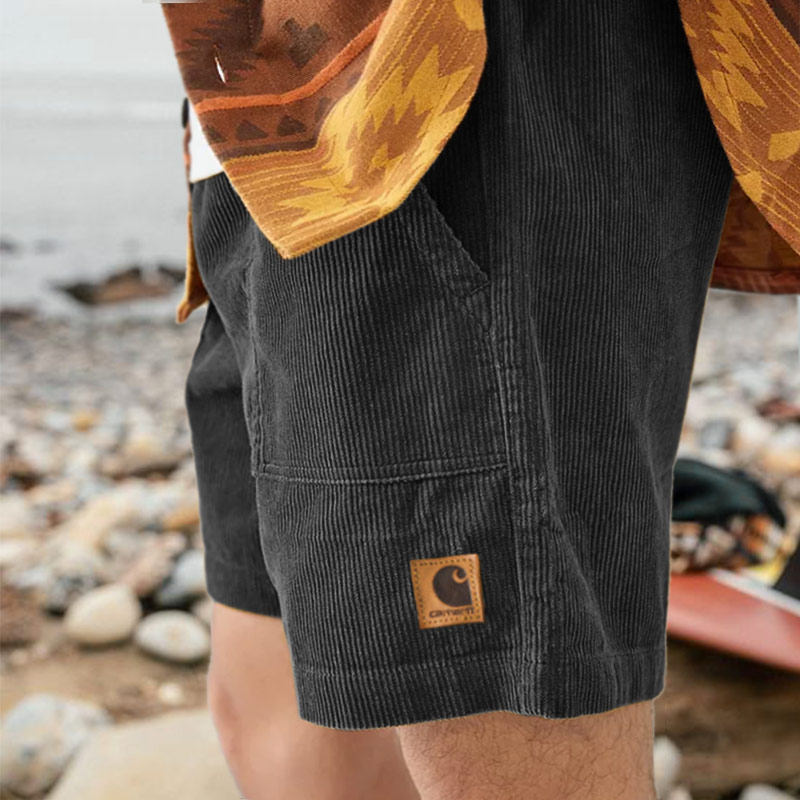 Men's Surf Shorts Simple Pocket Corduroy Shorts Beach 5 Inch Shorts Daily Versatile Black Lixishop 