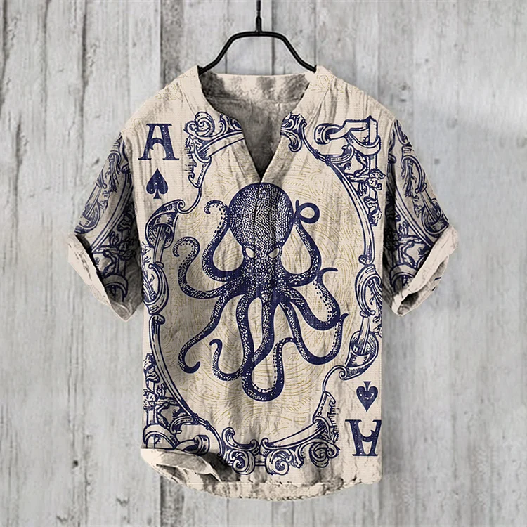Japanese Octopus Ace Of Spades Art Print Cotton Blend Shirt