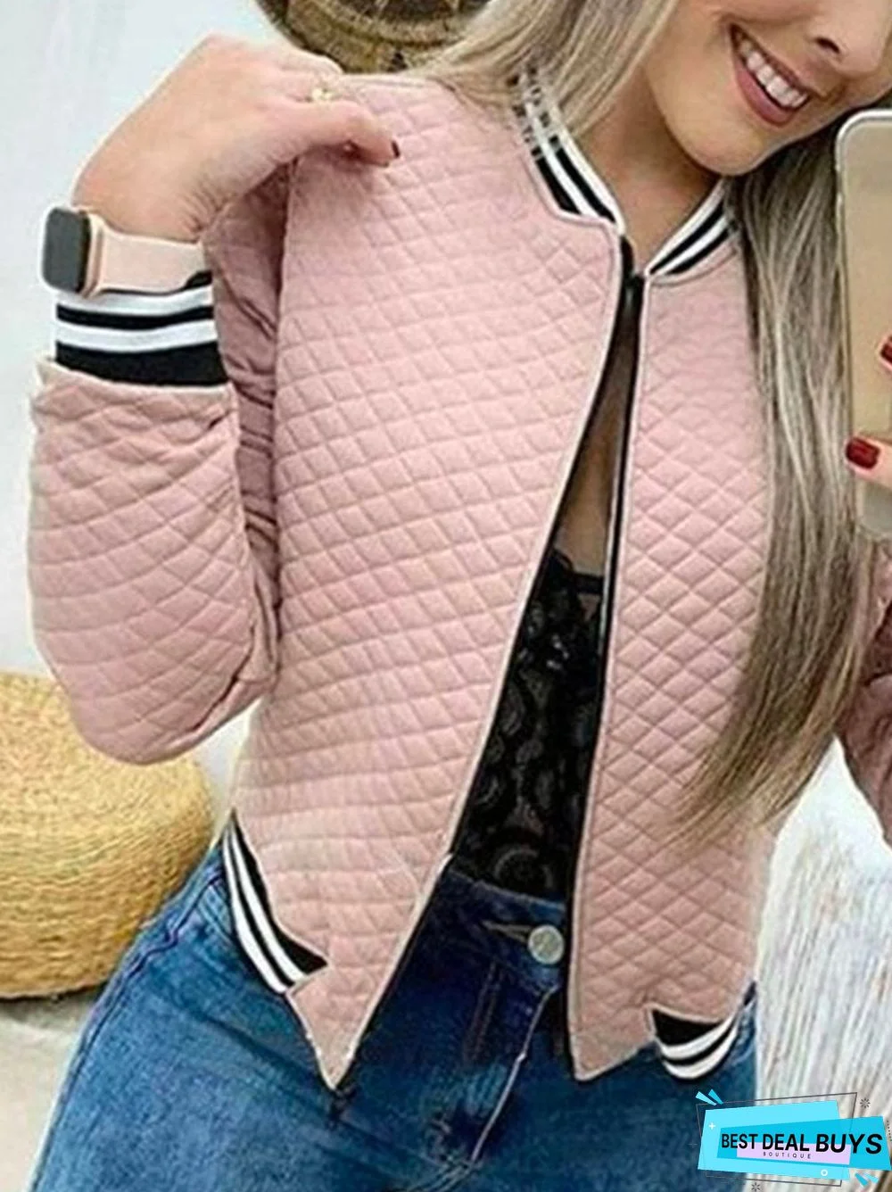 Loosen Plain Stand Collar Outerwear