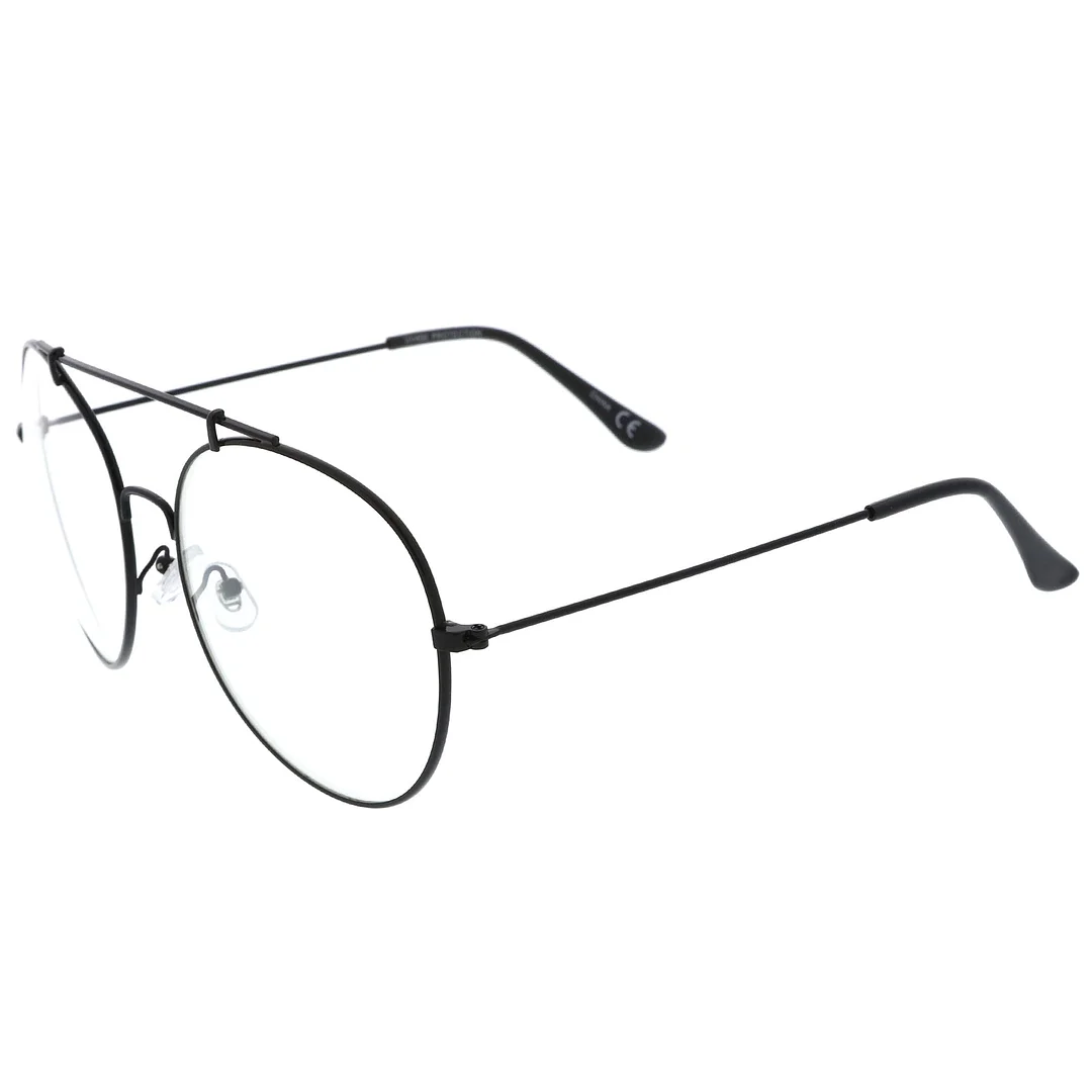 Classic Oversize Metal Frame Slim Temple Crossbar Clear Lens Round Eyeglasses 59mm