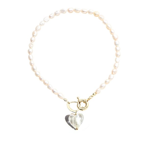 Heart Pendant Pearl Lock Necklace