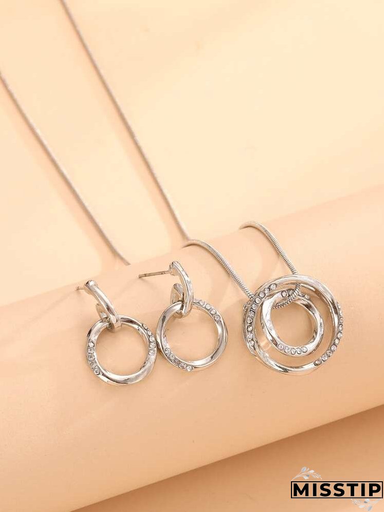Round Charm Necklace & 1pair Drop Earrings