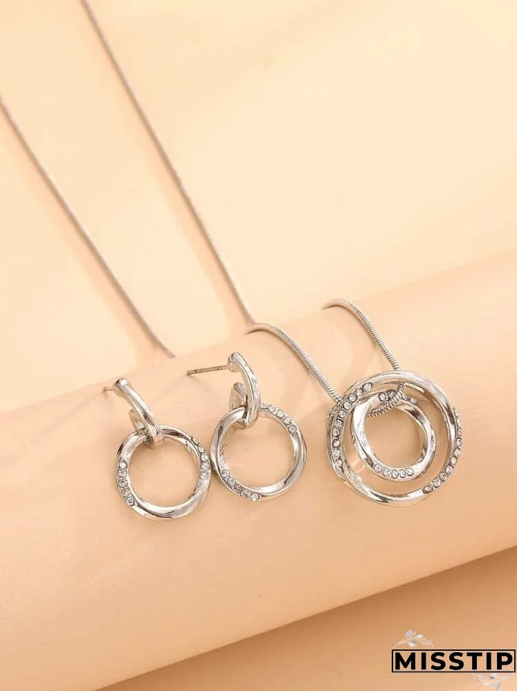 Round Charm Necklace & 1pair Drop Earrings