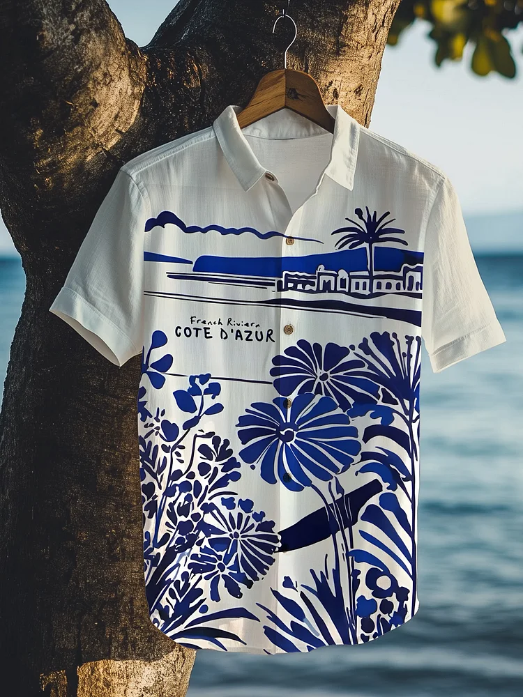 Men's French Riviera Vacations Art Print Short Sleeve Shirt