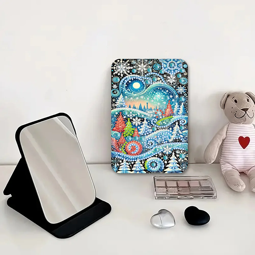 DIY Diamond Art Shiny Crystal Mirror Lightweight Standing Makeup Mirror (Snow)