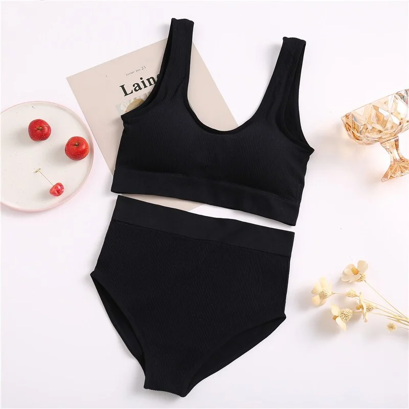 Billionm Seamless Tops Set High Waist Panties Women Wireless Underwear Suit Soft Padded Bras Set S-XL Backless Bralette Lingerie