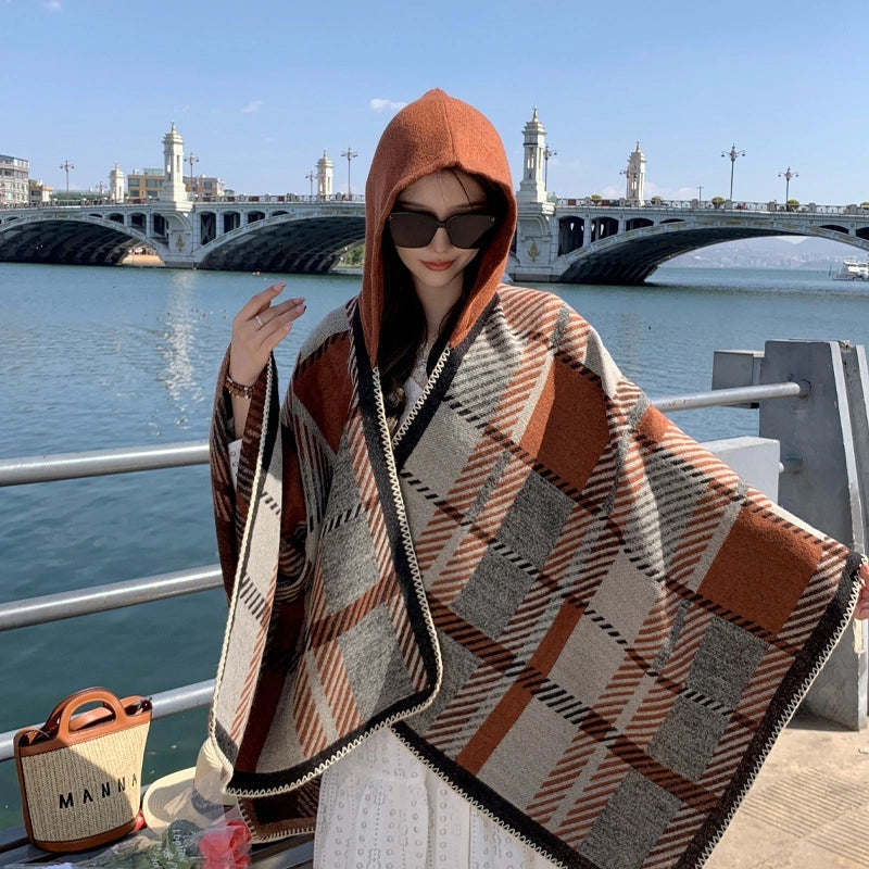 Ethnic Style Hooded Shawl Cloak Lijiang Xinjiang Tibet Northwest Tourism Wear Photograph Warm Outer Cape