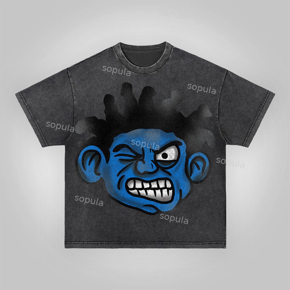 Vintage Cartoon Graphic Acid Wash T-shirt - SOPULA