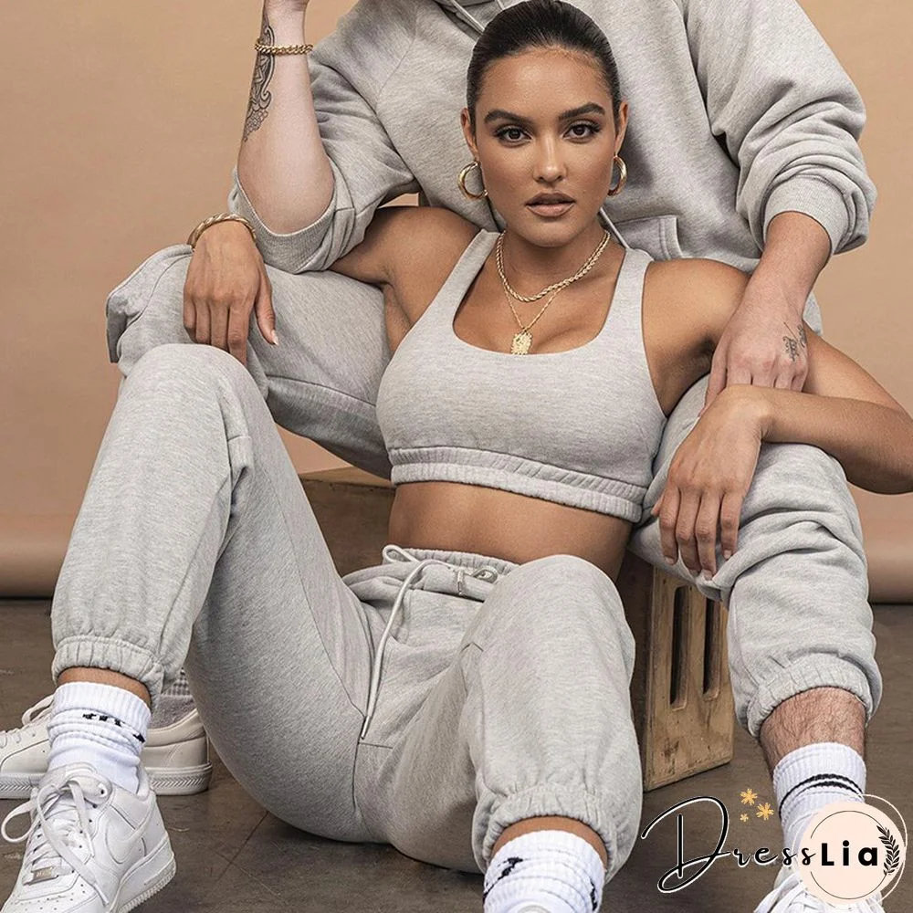 Fitness Crop Tops Sweatpants Summer Tracksuit