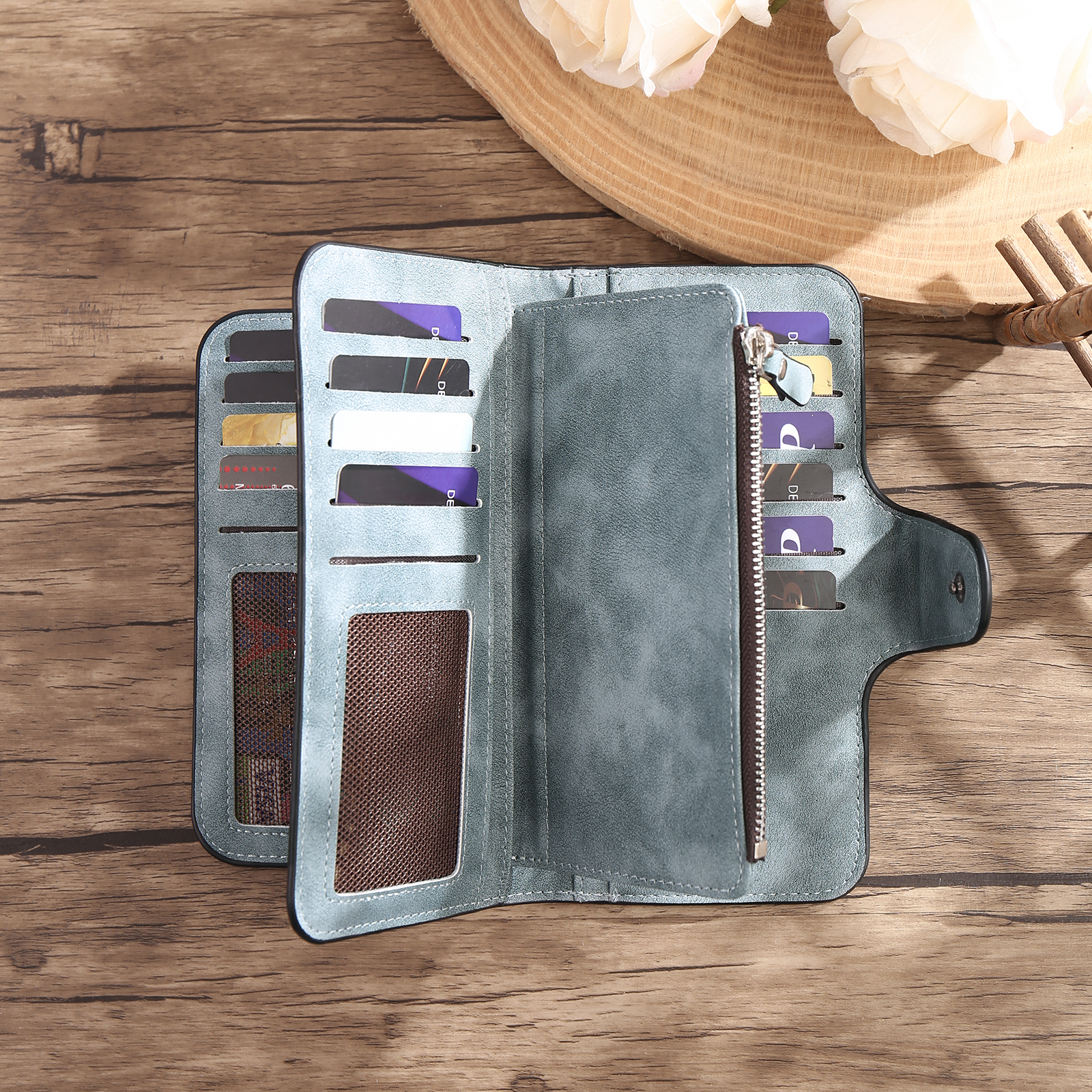 Portafoglio in PU pelle con 1 letetra & 1 testo & 1 nome & 1 foto personalizzati per mamma/nonna