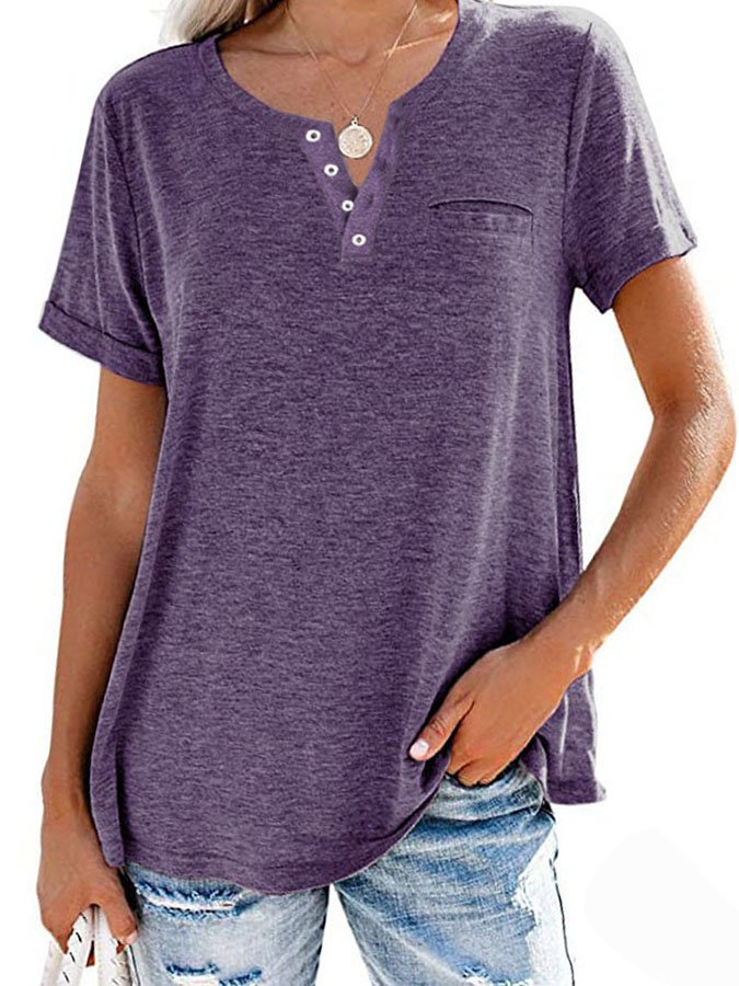 Fashion Solid Color Pocket Short Sleeve T-Shirt - tree - Codlins