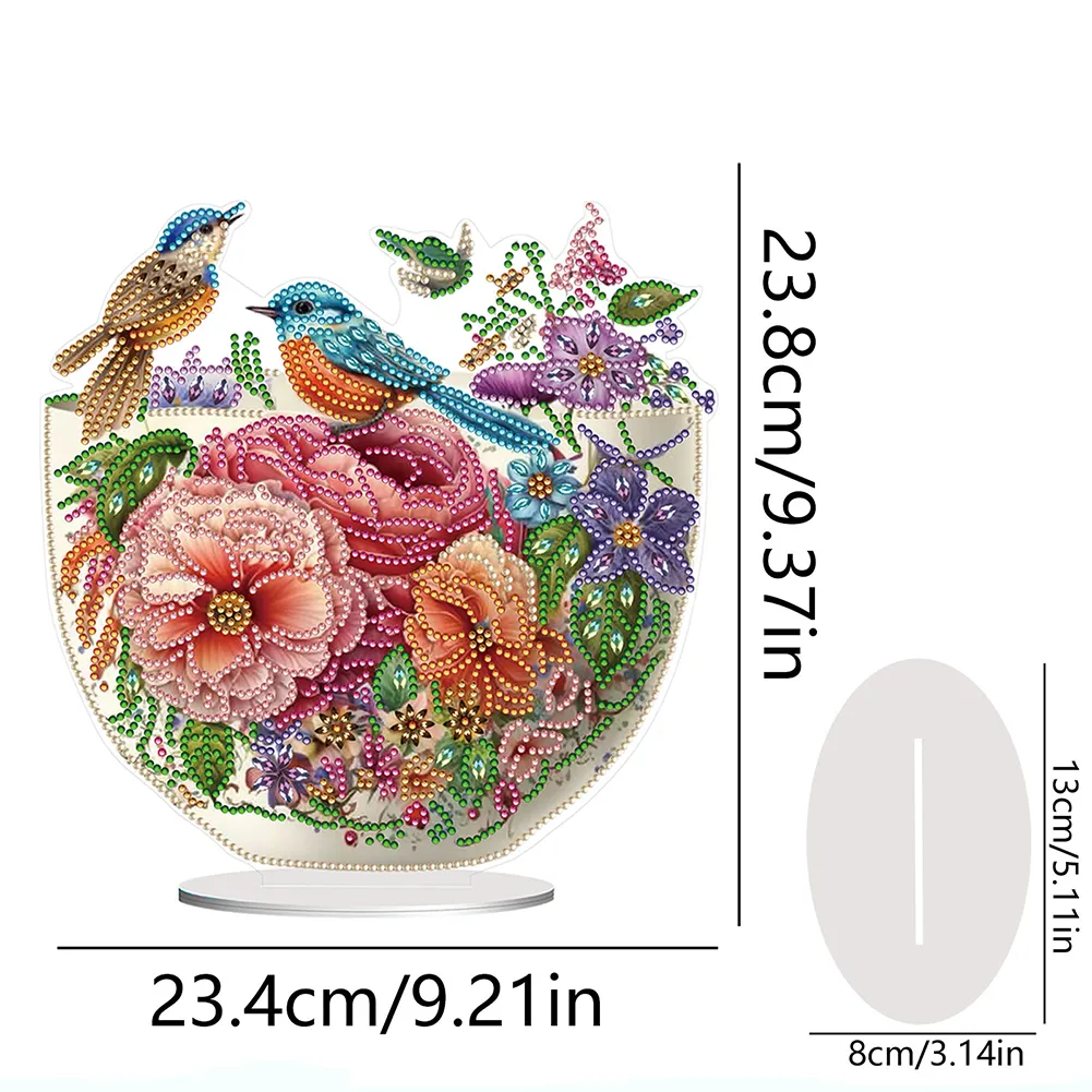 5D DIY Artistic Flower Bird Acrylic Special Shaped Desktop Diamond Art Kit for Desktop Decor