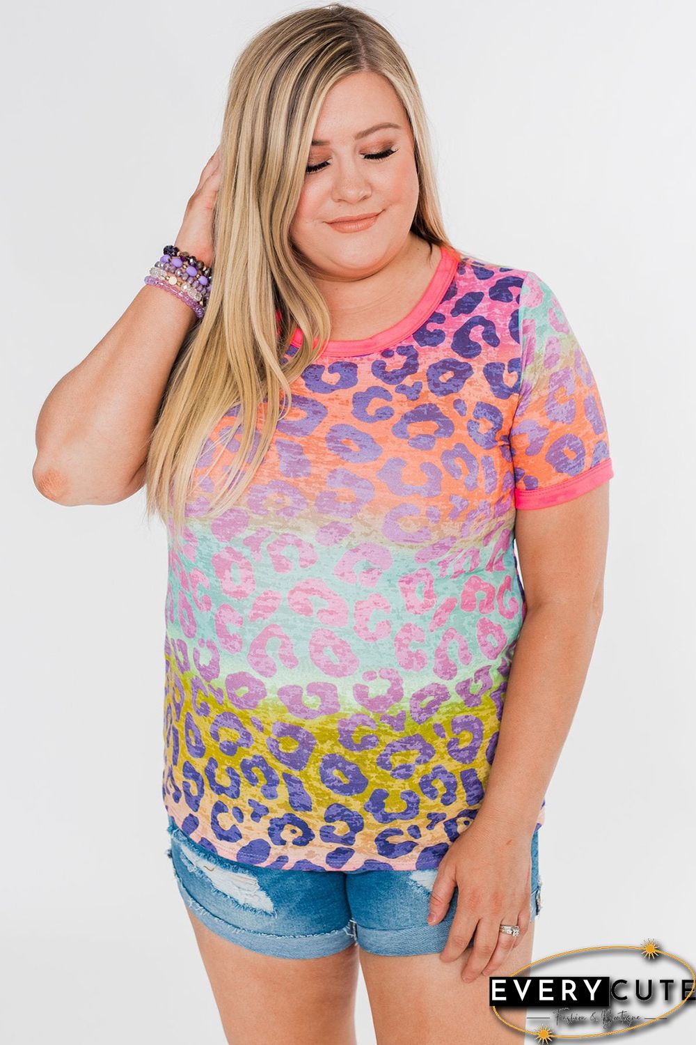 Plus Size Leopard Tie-dye T-shirt