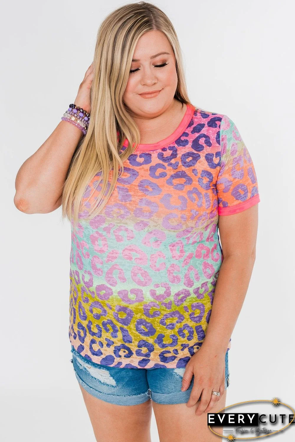 Plus Size Leopard Tie-dye T-shirt