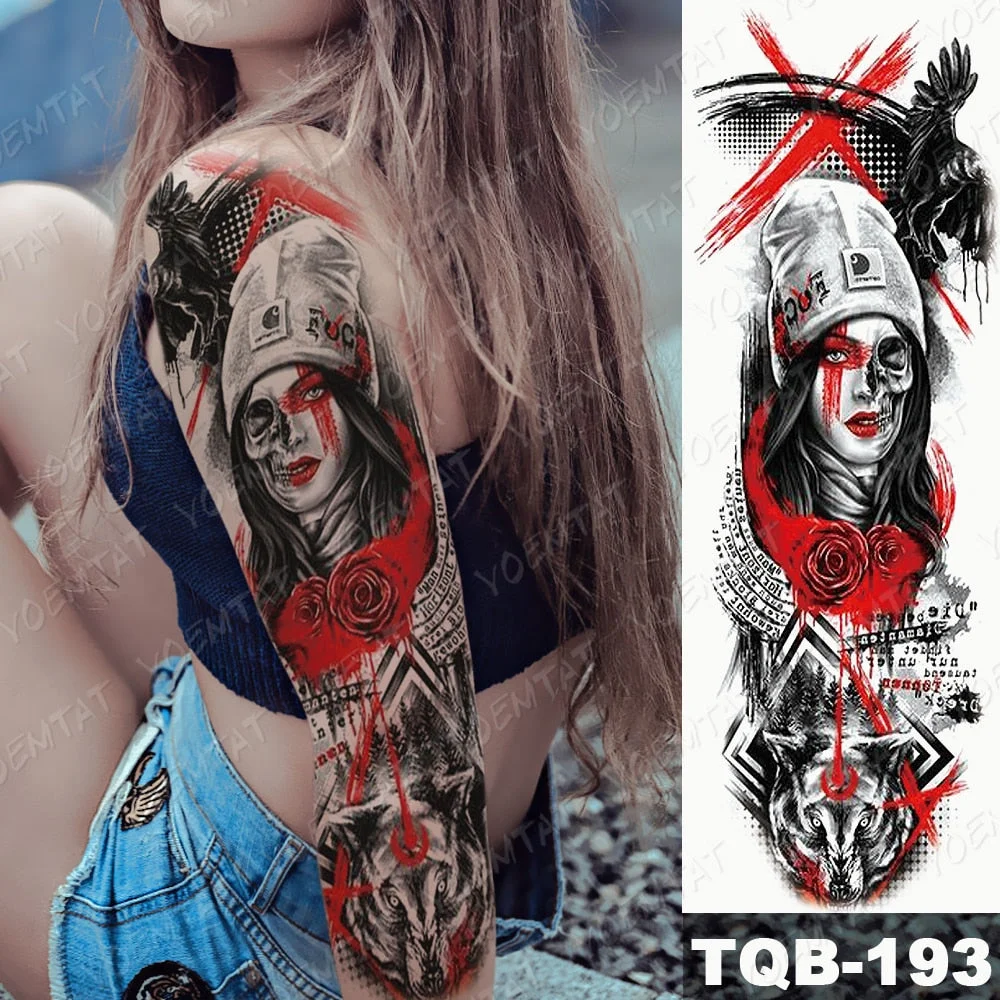Large Arm Sleeve Waterproof Temporary Tattoo Sticker Lion Crown Gun Rose Wolf Tiger Animal Tattoos Women Men Body Art Fake Tatto